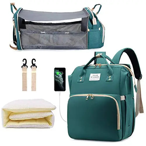 3-in-1 Diaper Bag Backpack with Foldable Baby Bed & USB Charging | OWNLUXE