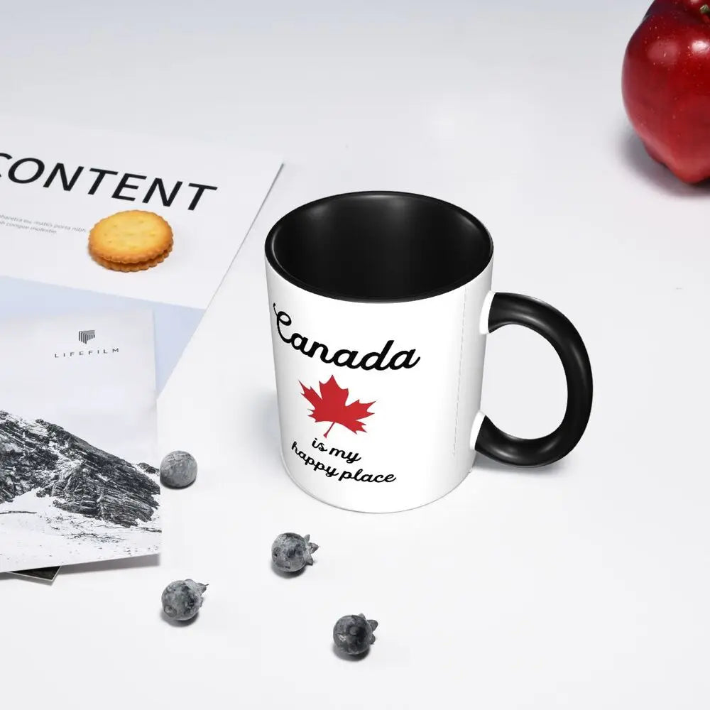 Maple Leaf Canada Canadian Is My Happy Place Mug Funny Ceramic Coffee Cups Tea Mugs Milk Cup Drinkware Gift for Friends