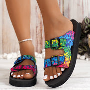 Women’s Buckle Slide Sandals – Lightweight Mixed Color Flats