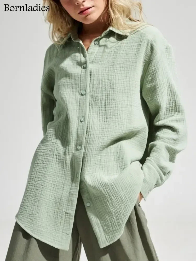 Office Long-Sleeve Cotton Tops Crepe | OWNLUXE