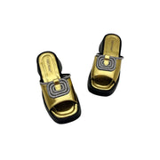Women’s Mid Heel Slide Sandals – Cushioned Mixed-Color