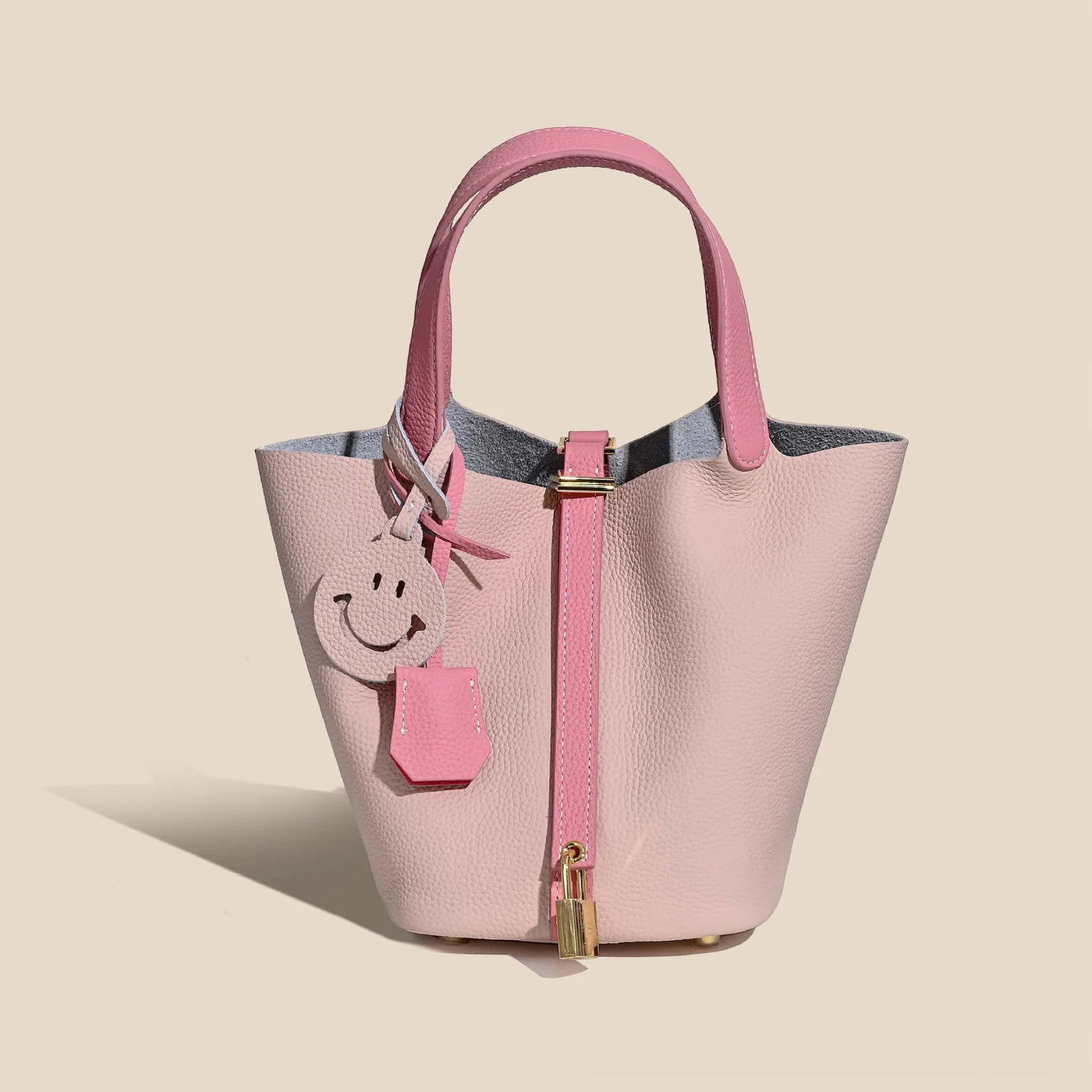 Genuine Cowhide Leather Bucket Bag - Fashion Lock Handbag with Phone Pocket | OWNLUXE