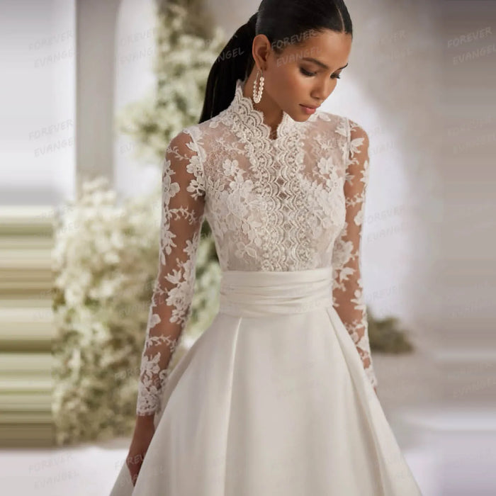 Boho A-Line Long-Sleeve Satin Dress | OWNLUXE