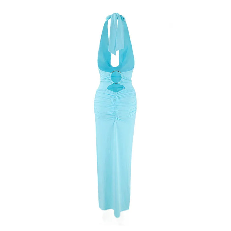 Women's Sleeveless V-Neck Dress (Blue) | OWNLUXE