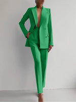 Load image into Gallery viewer, ✨ Women&#39;s Slim-Fit 2-Piece Casual Set – Double-Breasted Blazer &amp; Pencil Pants | Ensemble 2 pièces ajusté pour femme – Blazer croisé et pantalon crayon
