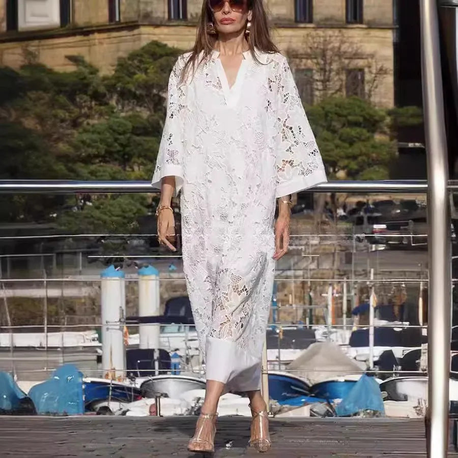 Women's Short Sleeve Lace Maxi Dress | OWNLUXE