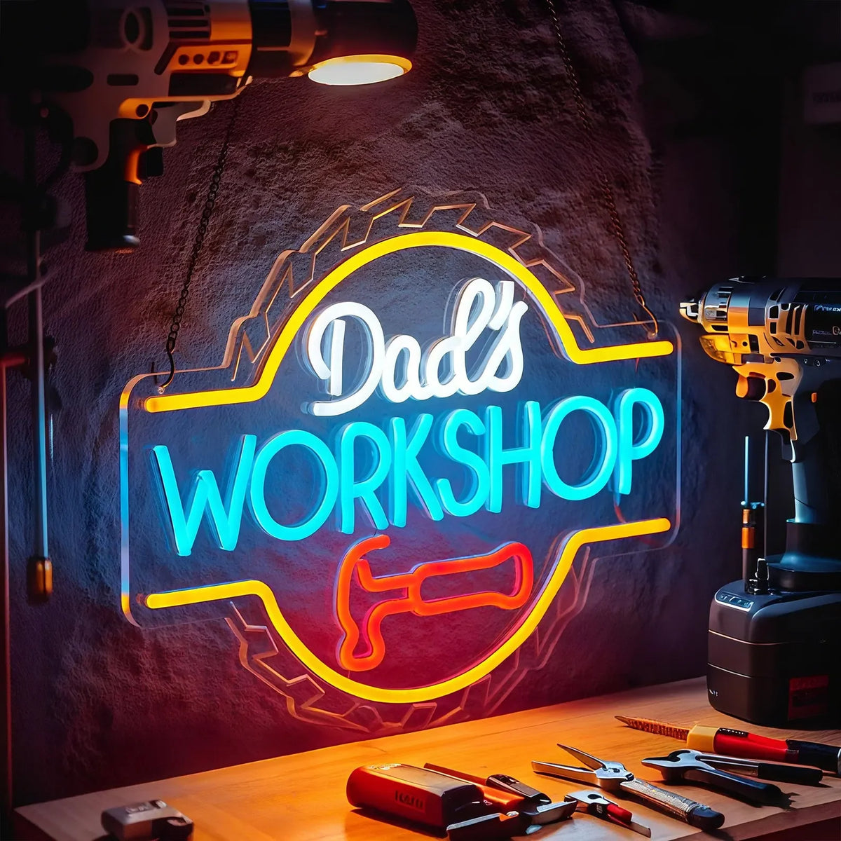 Dad's Workshop Neon Sign Fathers Day Gift Custom Accessory | OWNLUXE