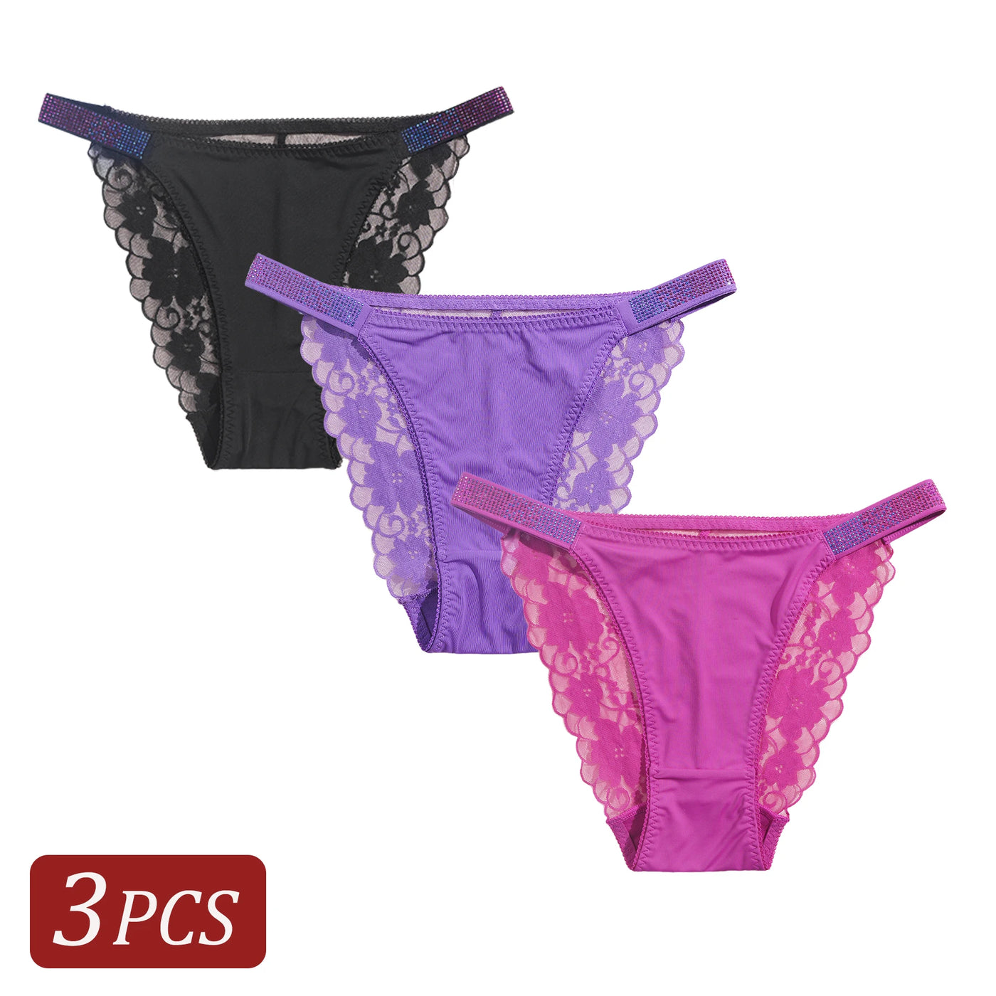 3-Piece Floral Lace Brief Set with Belt Detail | OWNLUXE