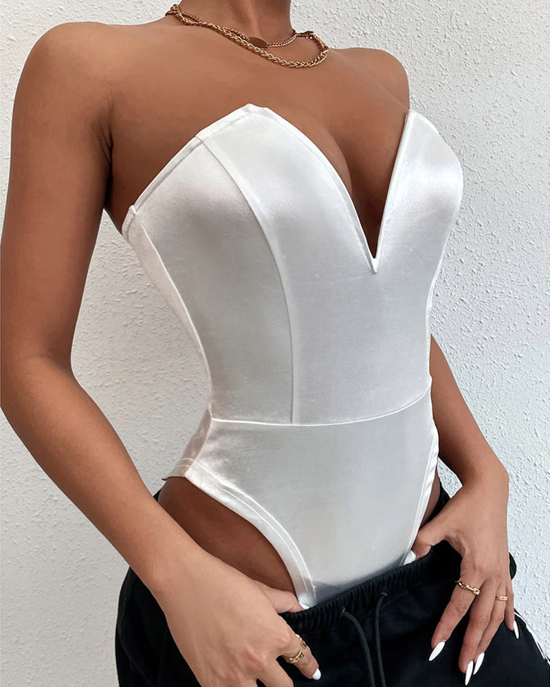 Deep V Neck Bodysuit Shapewear - Thong Waist Shaper with Underwire