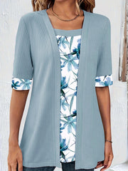 Floral Knit Square Neck Top with Half Sleeves