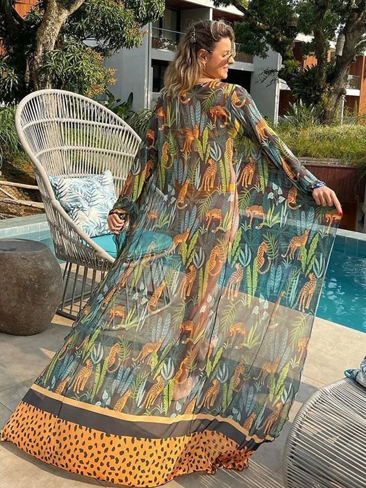 Women Swimsuit Cover Up Sleeve Kaftan Beach Tunic Dress Robe De Plage Solid White Cotton Pareo  High Collar Beachwear