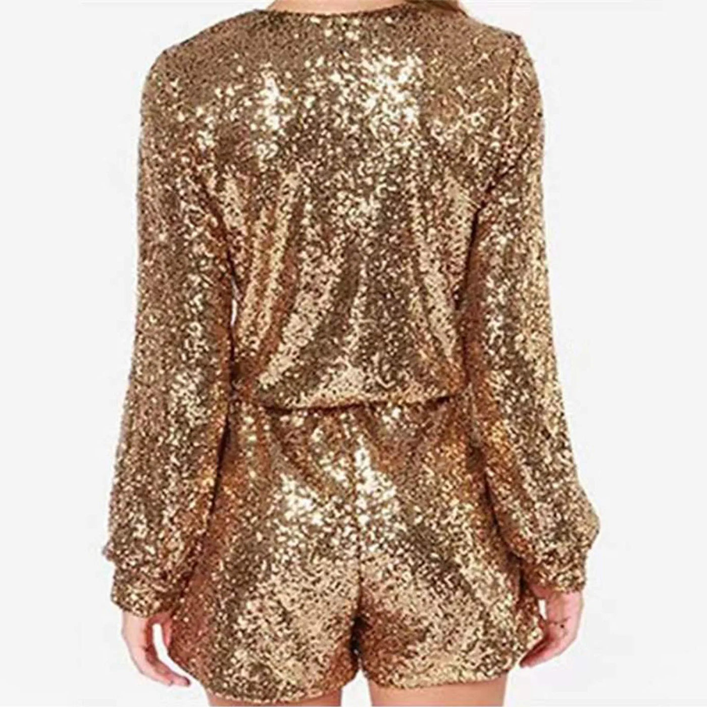 Low Neckline Sequin Romper – Deep V-Neck Bodycon One-Piece
