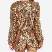 Low Neckline Sequin Romper – Deep V-Neck Bodycon One-Piece