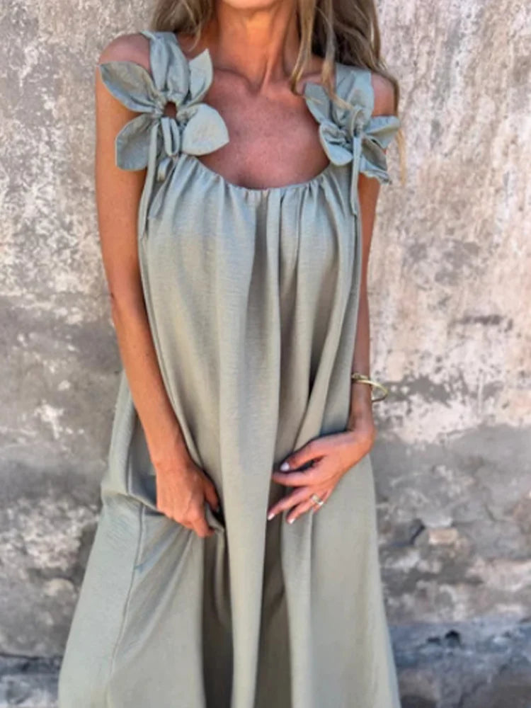 V-Neck Lace-Up Dress | OWNLUXE