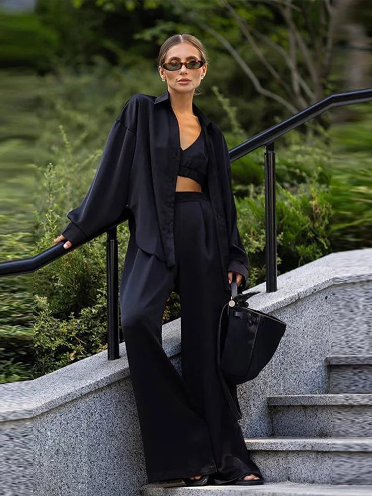 High-Waist Silk Three-Piece Lounge Set – Shop at OWNLUXE