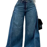 Load image into Gallery viewer, Women's Wide Leg Flare Jeans - Spliced Denim Streetwear Trousers

