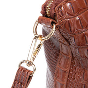 Crocodile Embossed Leather Handbag - Classic Shoulder Bag