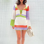 Load image into Gallery viewer, Striped V-Neck Mini Boho Dress | Robe Mini Bohème à Rayures et Col en V
