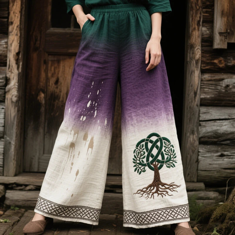 Women's 3D Cat Print Wide Leg Pants - Casual Straight Leg Trousers