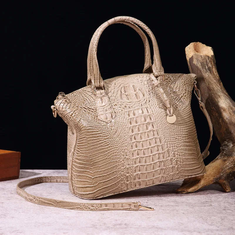 Crocodile Embossed Leather Handbag - Classic Shoulder Bag