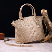 Crocodile Embossed Leather Handbag - Classic Shoulder Bag
