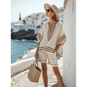 Women's Short Sleeve V-Neck Two Piece Shorts | OWNLUXE
