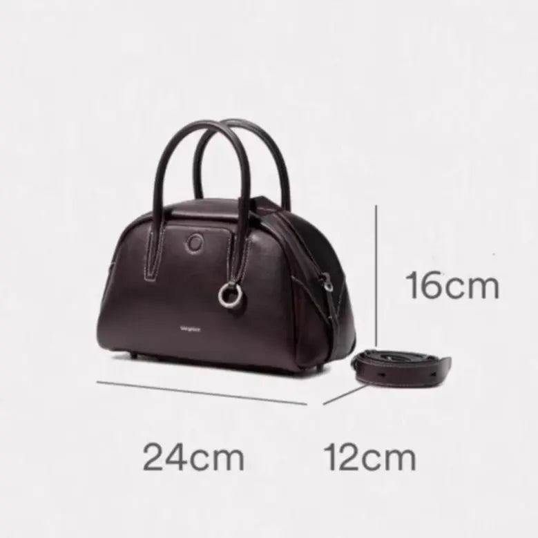 Split Leather Boston Bowling Bag - Compact Travel Crossbody Shoulder Bag | OWNLUXE