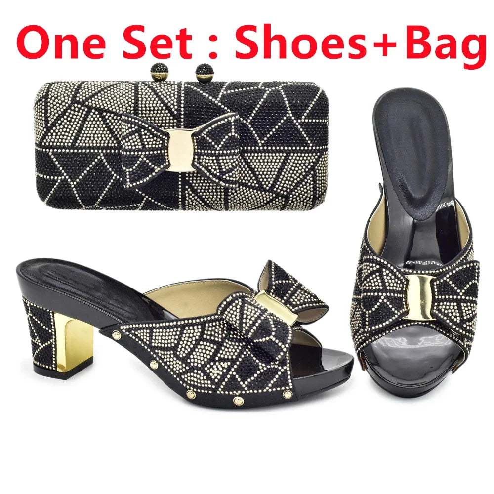 Rhinestone Shoes & Matching Bag Set - Party Wedding Heels with Purse