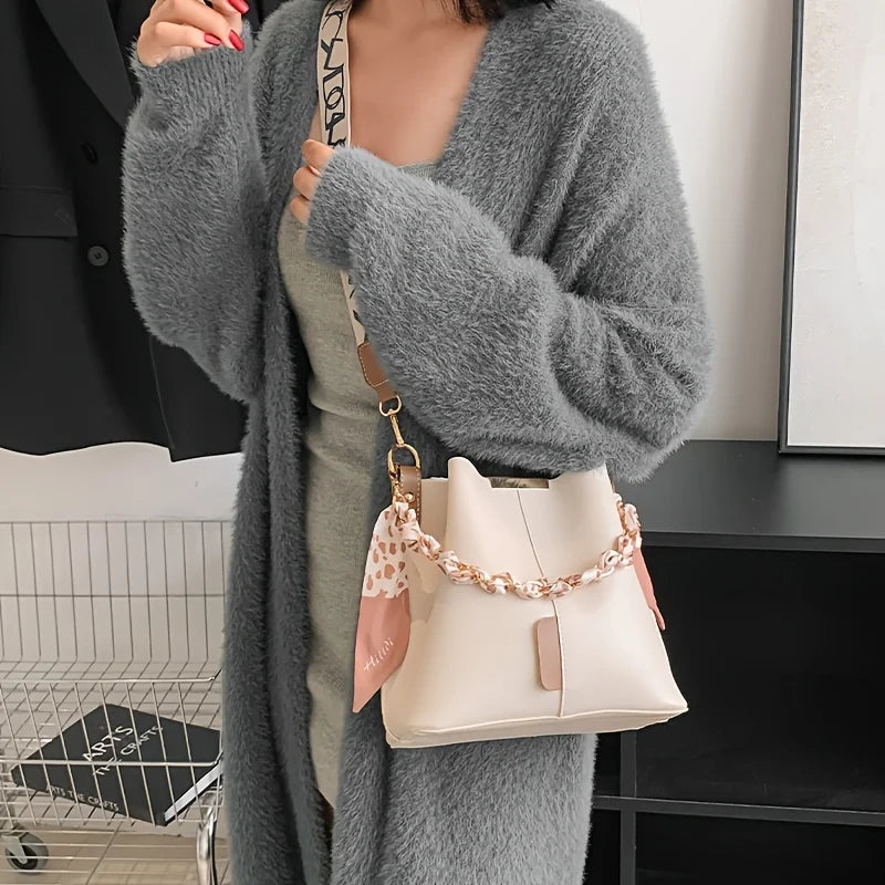 Chain Bucket Bag with Ribbon Detail - Large Capacity Crossbody | OWNLUXE