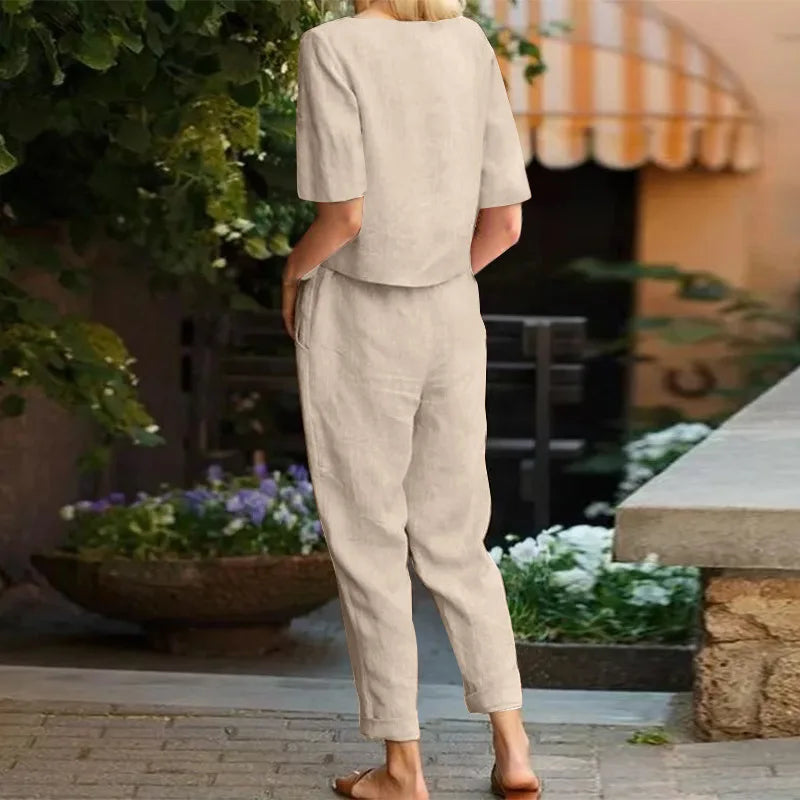 Vintage Loose Pullover & Ankle-Length Pants Set – Effortless Summer Ensemble
