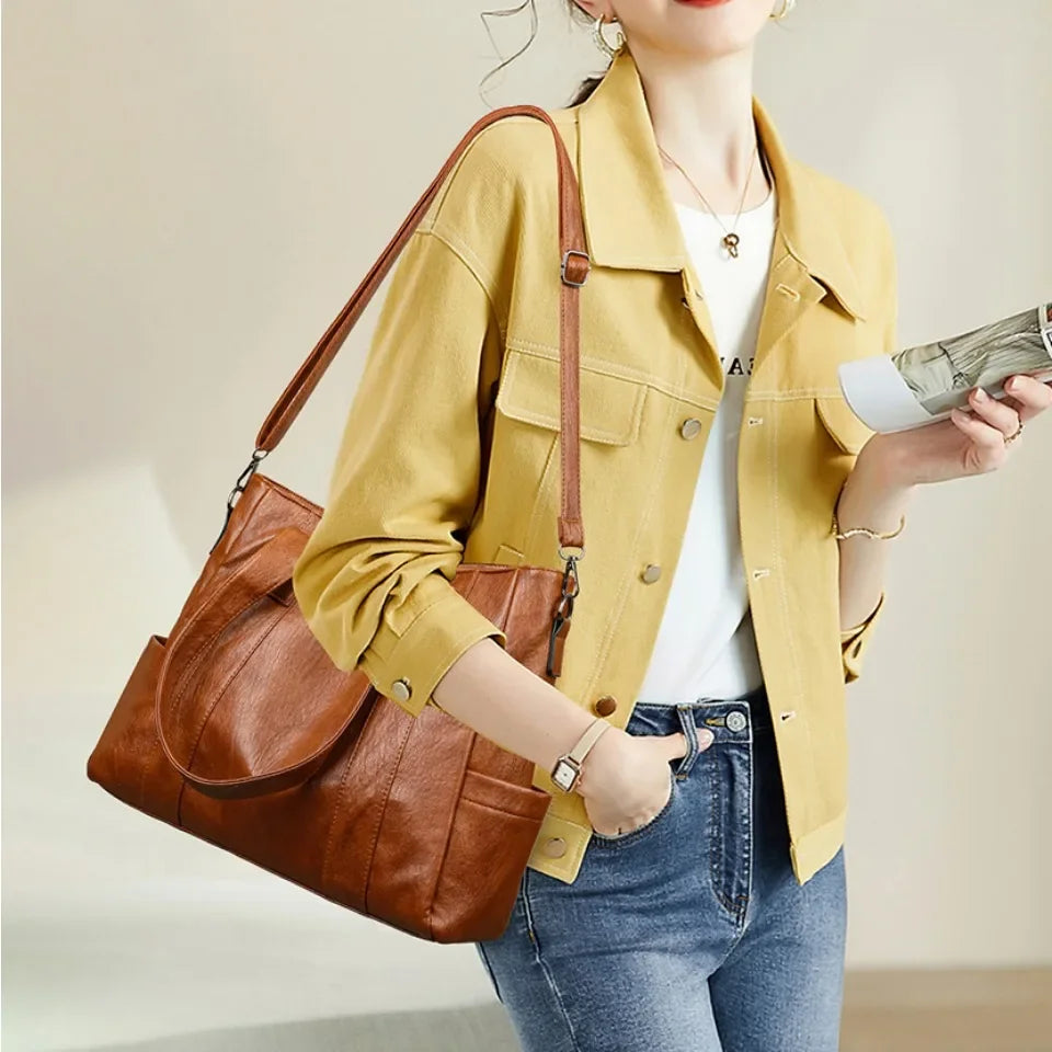 Vintage Shoulder Crossbody Bag – Soft PU Multi-Pocket Tote