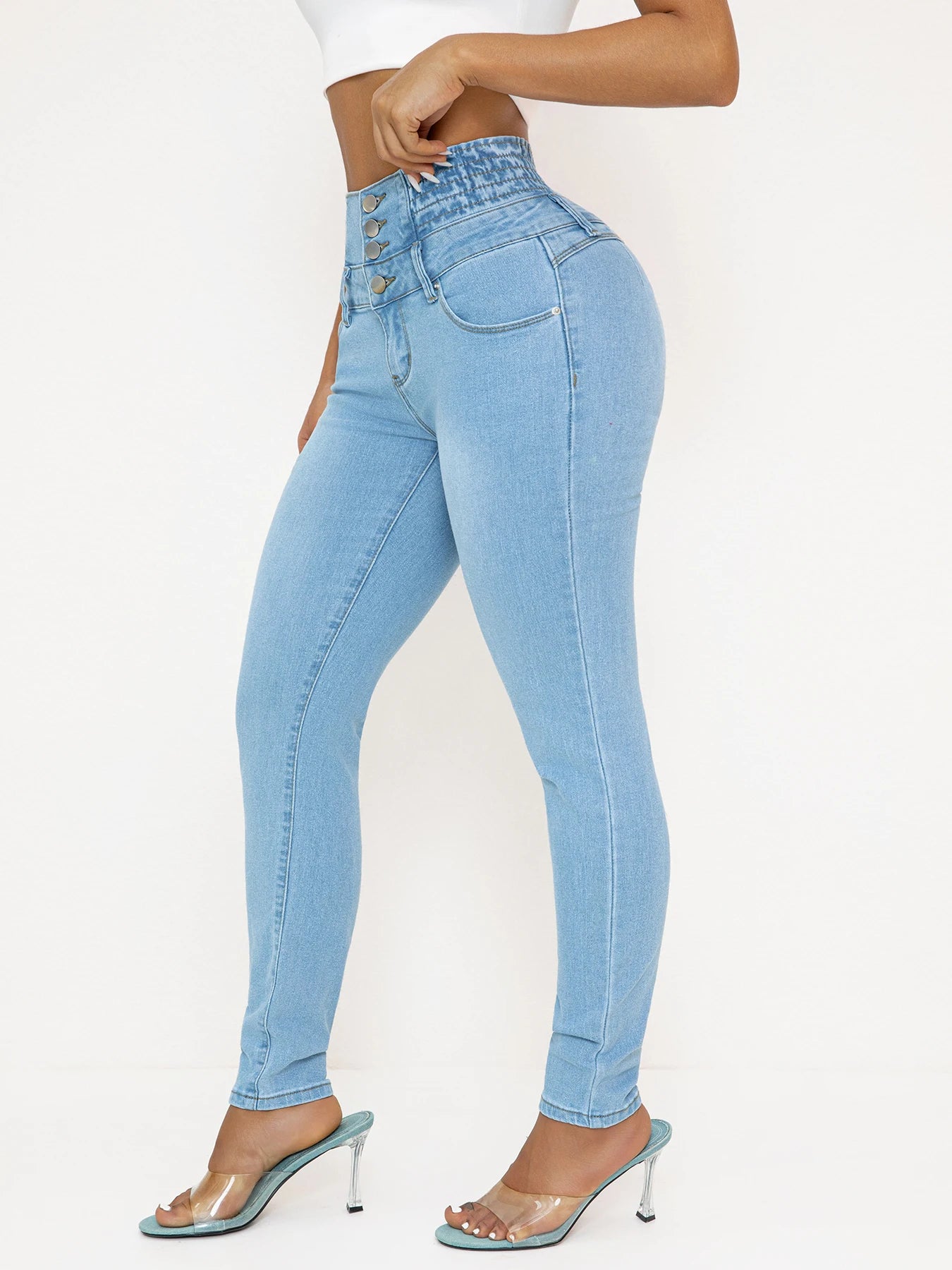 High-Waisted Stretch Denim Jeans - Slim Fit Butt Lifting Skinny Jeans