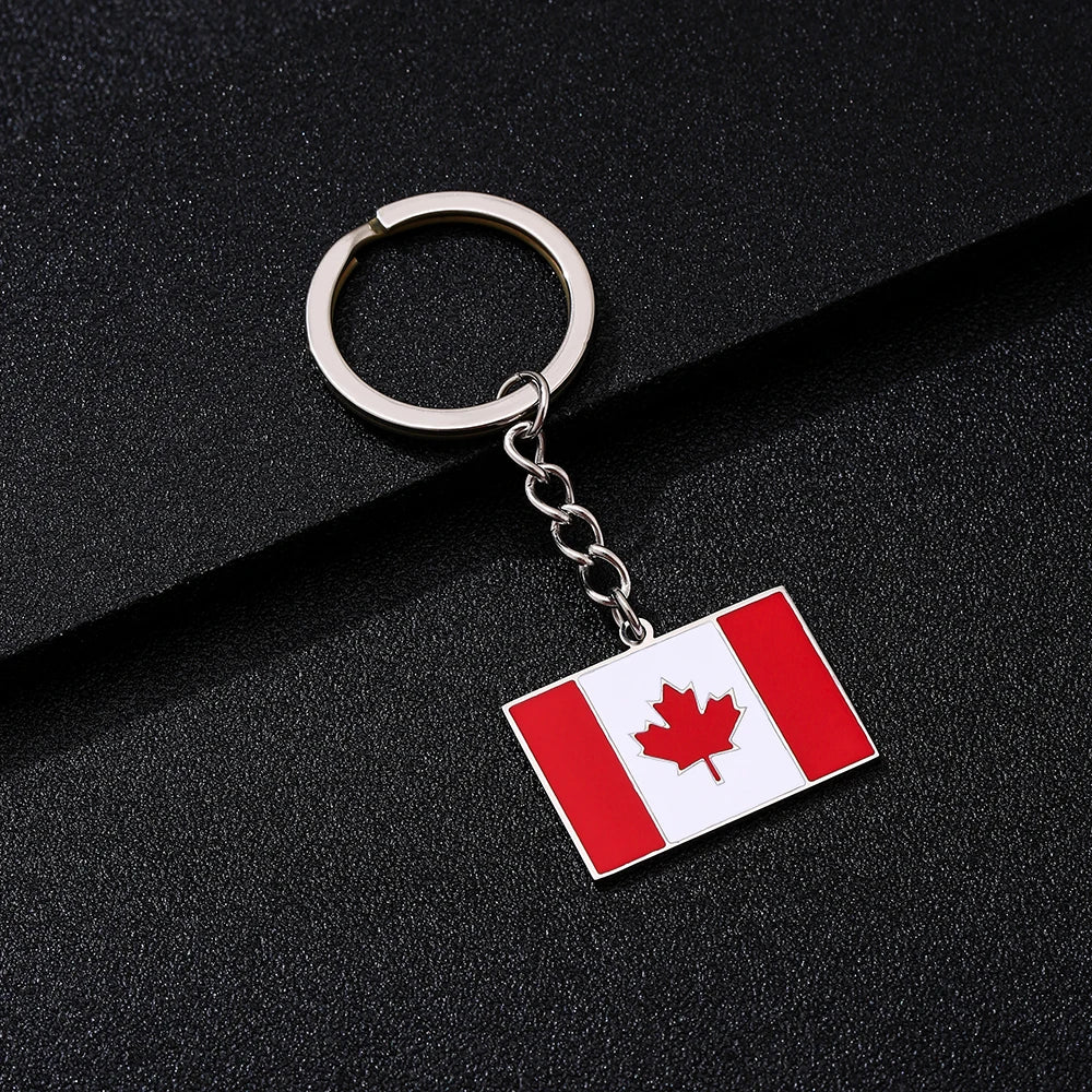 Canada Flag Themed Keychain - Stainless Steel Oil-Drop Pendant Unisex Accessory