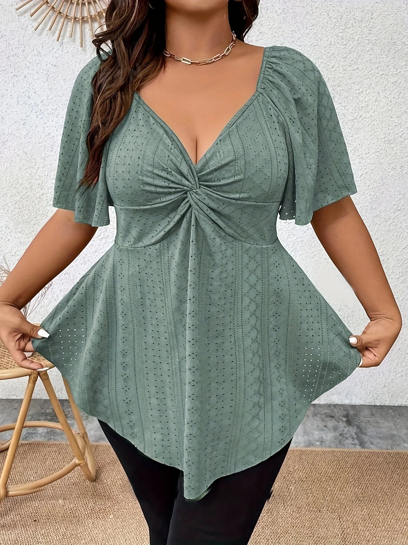 Office V-Neck Extended-Size Blouse | OWNLUXE