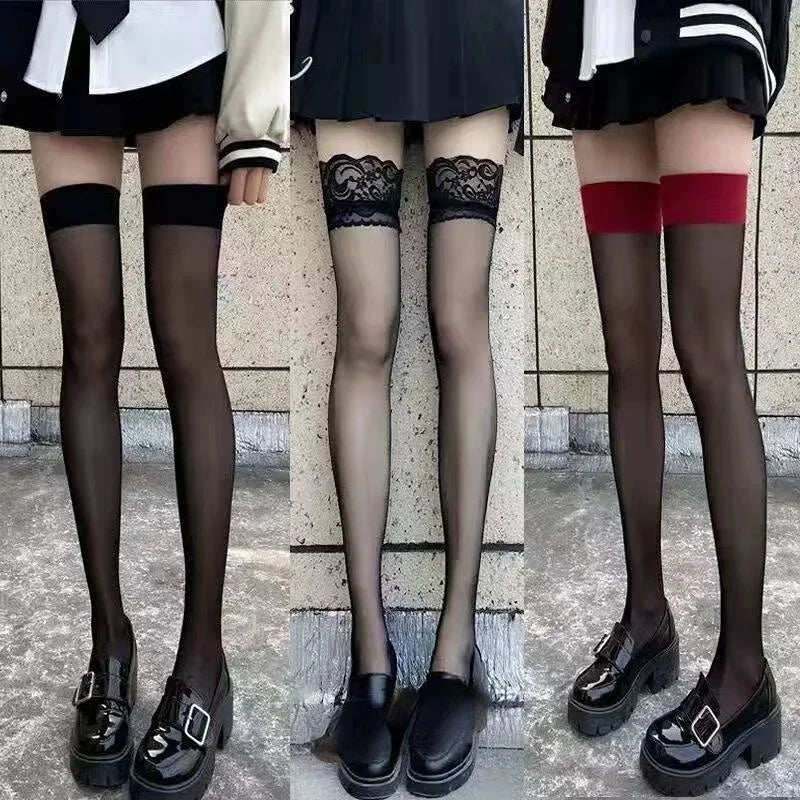 Red Lace Thigh-High Stockings | OWNLUXE