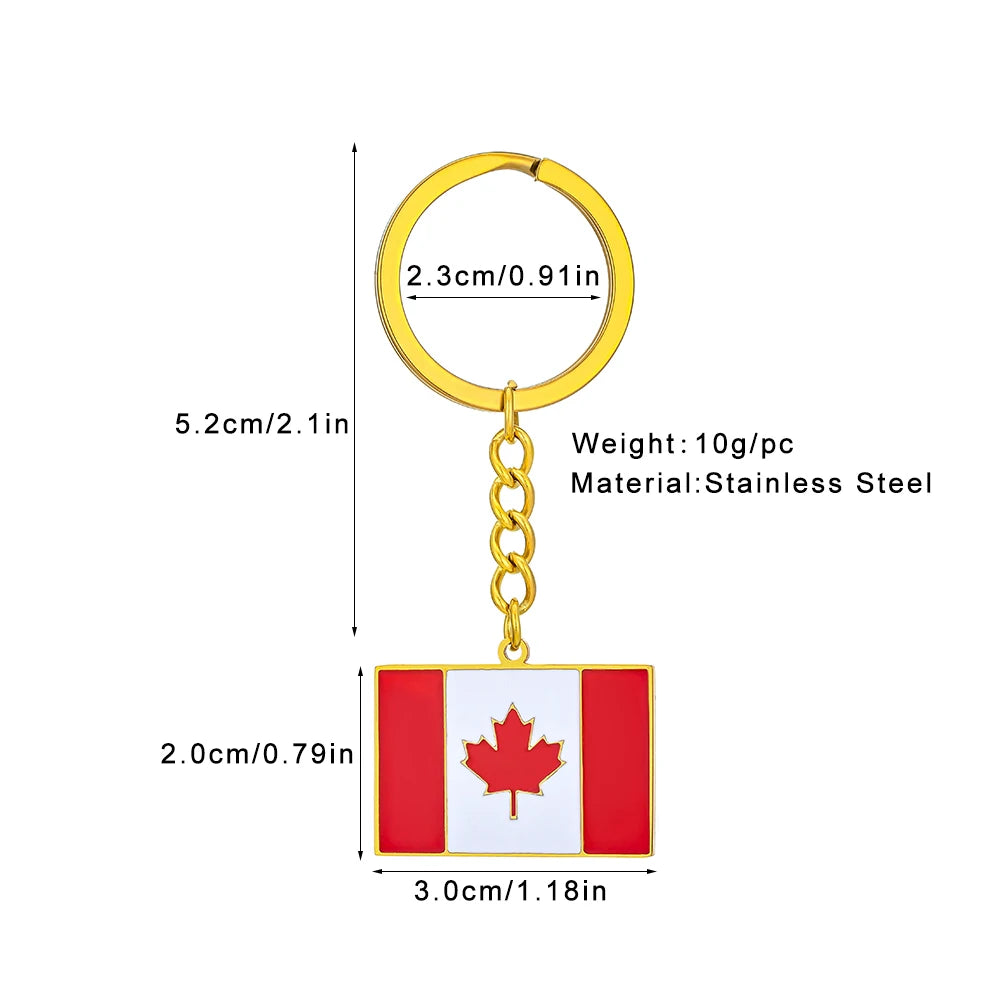 Canada Flag Themed Keychain - Stainless Steel Oil-Drop Pendant Unisex Accessory