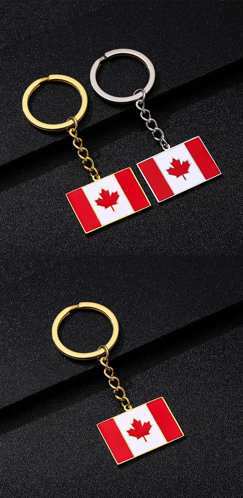 Canada Flag Themed Keychain - Stainless Steel Oil-Drop Pendant Unisex Accessory