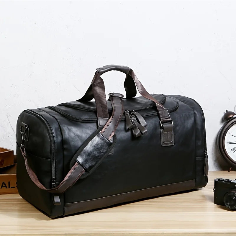Multi-Compartment PU Leather Adjustable Travel Duffel Bag | OWNLUXE