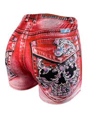 Hot Selling Women's Shorts for Europe & America, Fashion Versatile Faux Denim Print Shorts with Great Stretch, Slim Fit Short Pa