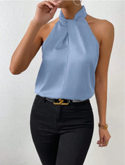 Vest Halter Satin Turtleneck Top | OWNLUXE