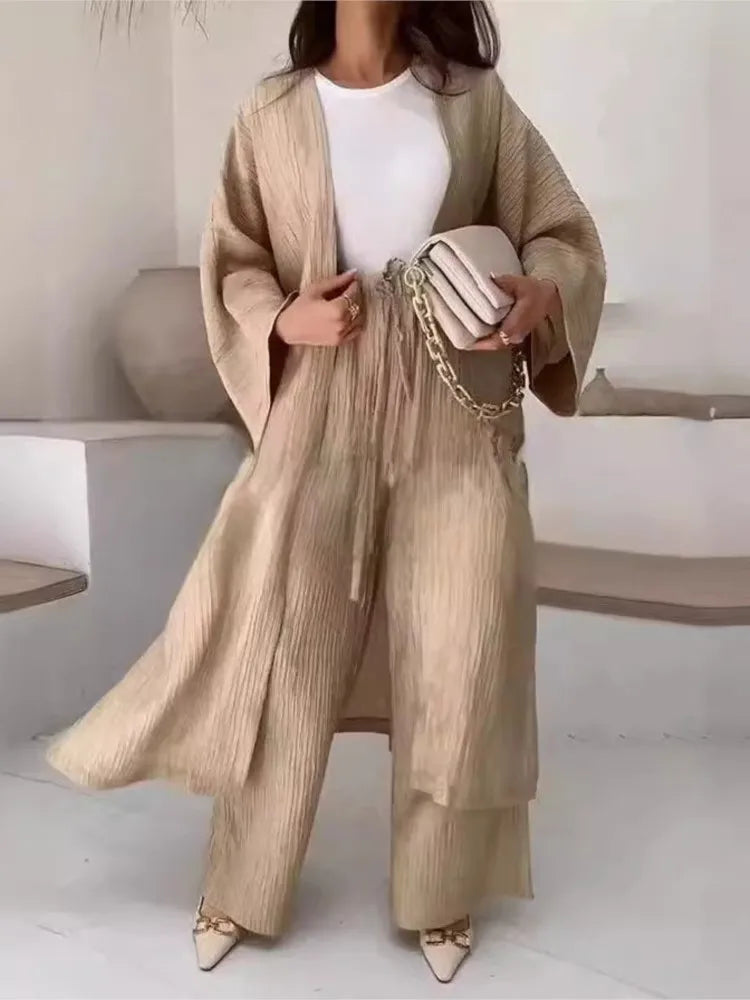 Longline Wide-Leg Pant Set - High Waist Two-Piece for Women