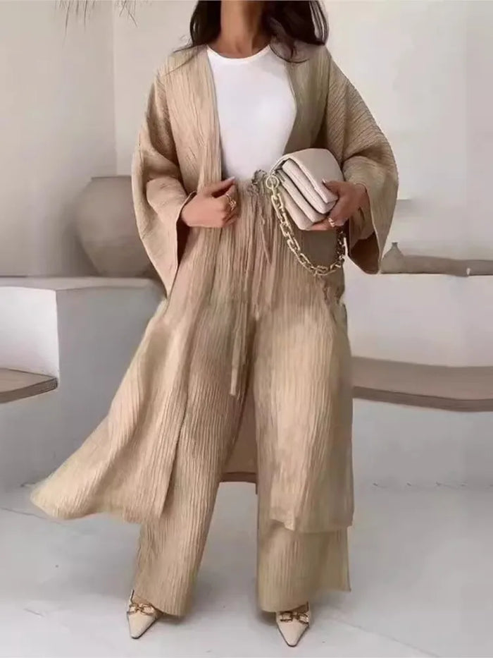 Longline Wide-Leg Pant Set - High Waist Two-Piece for Women