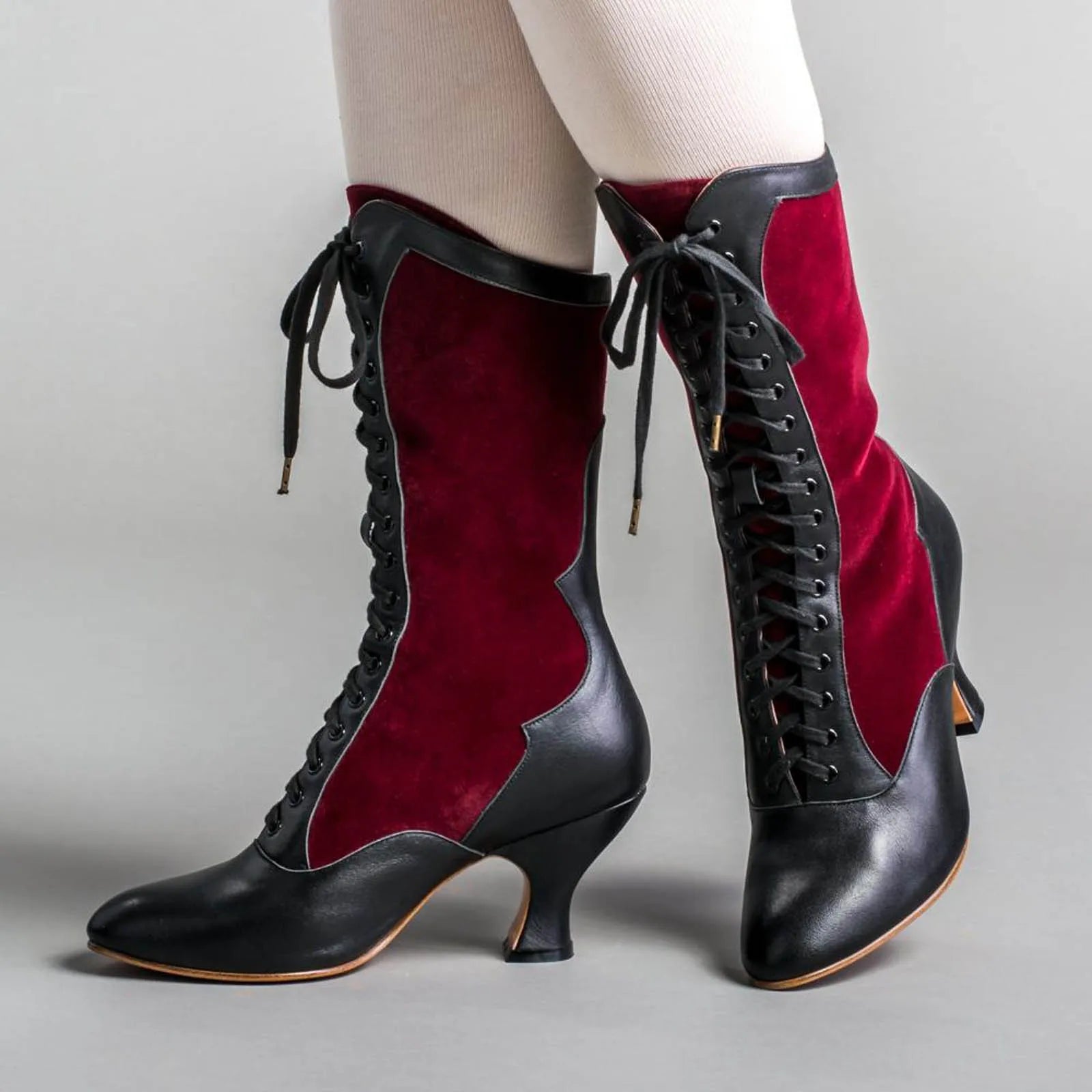Sexy Canvas Motorcycle Boots – Ankle-Length Spike Heels with Fur & Animal Print