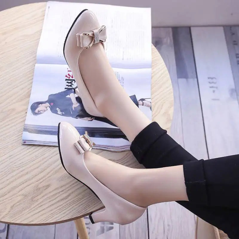 Bow Accent Patent Leather Low Heels | OWNLUXE