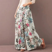 Women's Floral Print Wide Leg Pants - Bohemian Drawstring Trousers