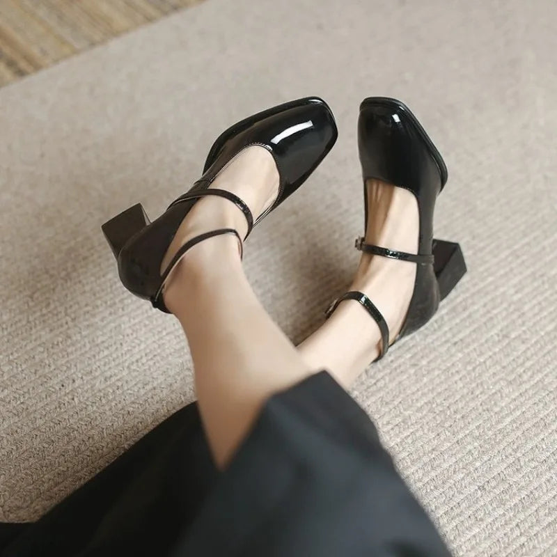 Women's Square Toe Leather Pumps (Black) – Shop at OWNLUXE