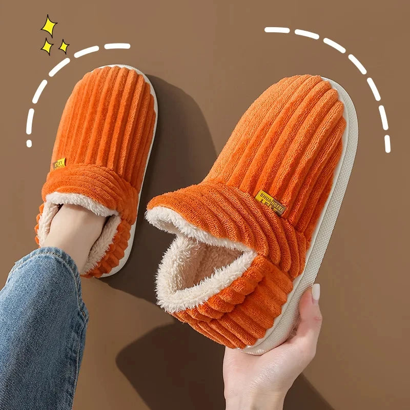 Evshine Winter Fur Plush Slippers – Soft Sole Home Shoes