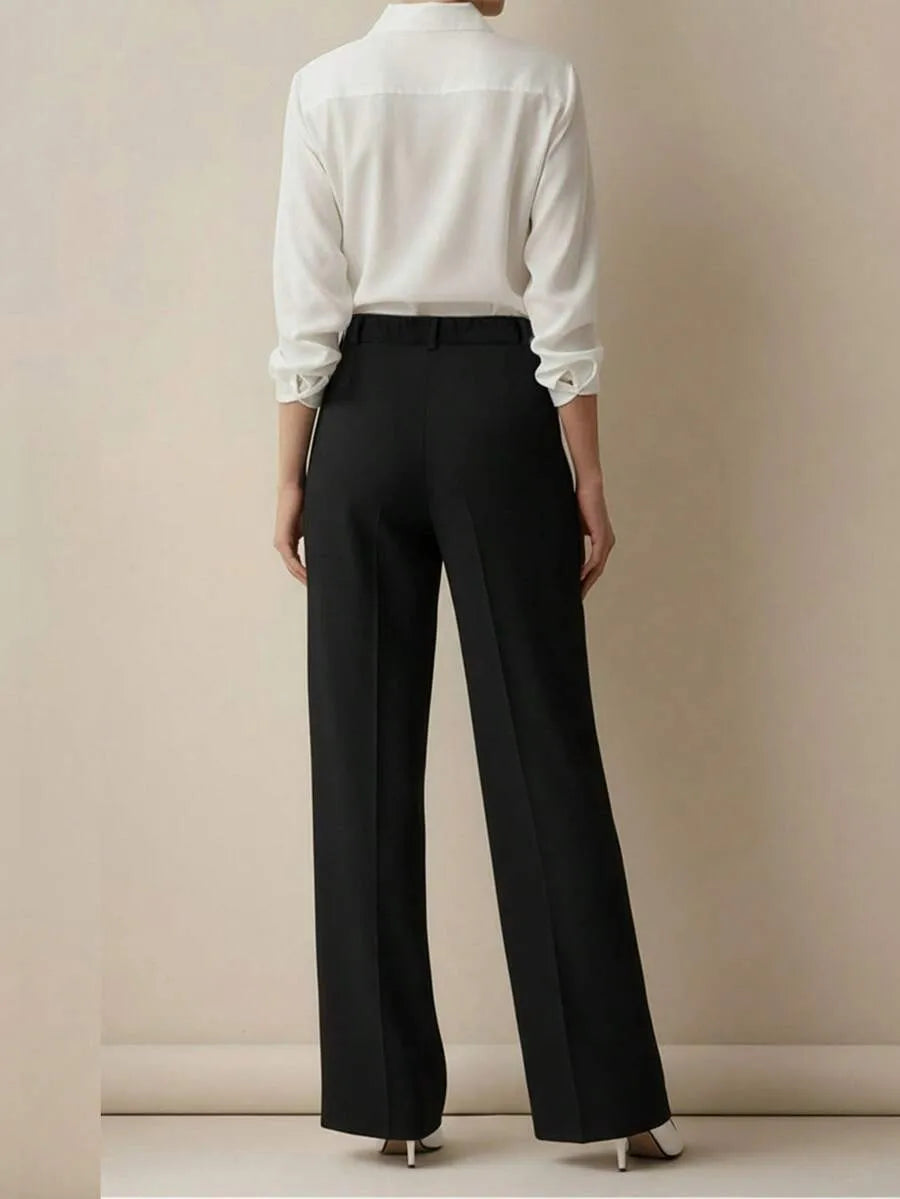 Women's High Waist Work Trousers - Casual Loose Fit Pants with Pockets