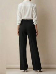 Women's High Waist Work Trousers - Casual Loose Fit Pants with Pockets