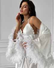 Women’s Satin-Feel Knee-Length Robe – Lightweight Lounge Wear